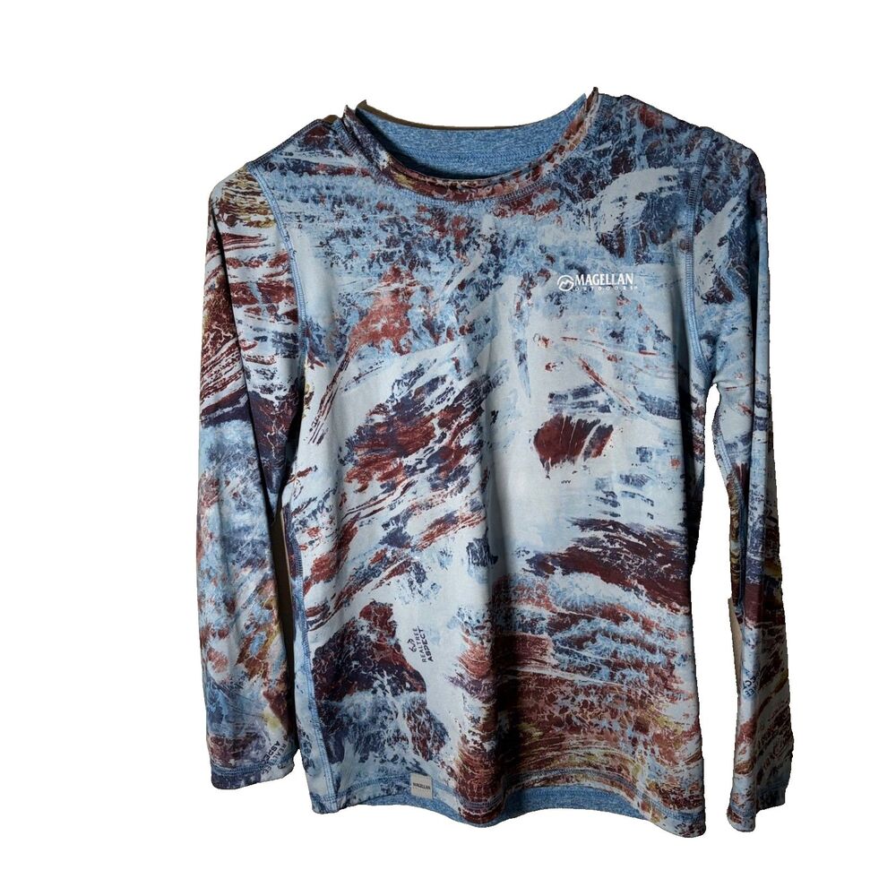Magellan T-Shirt Boy's Medium Aspect Long Sleeve Reversible Blue Brown Shirt